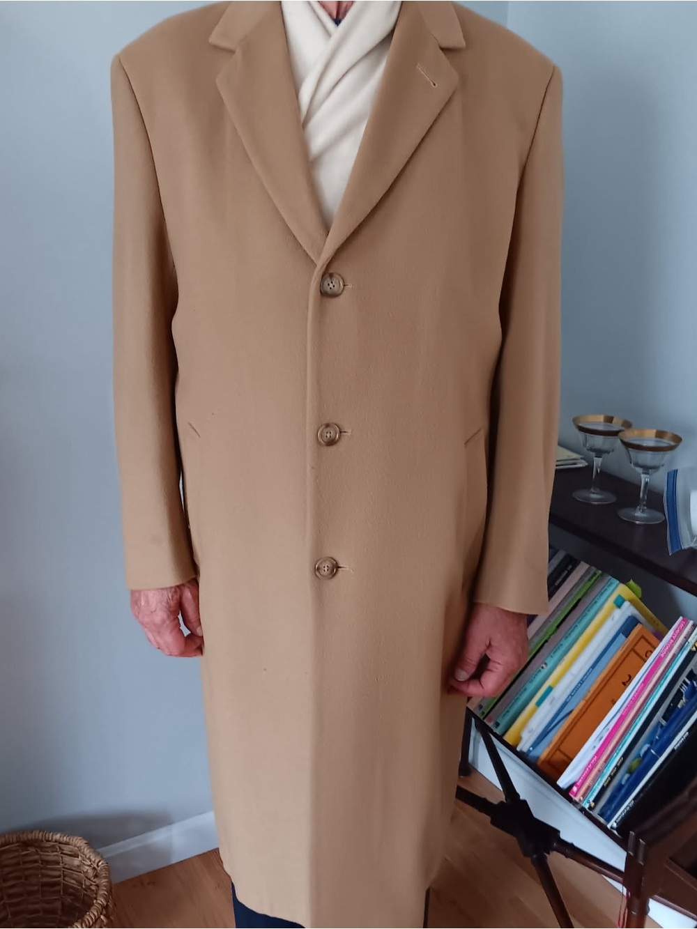 Men's Nautica Long Camel Overcoat - Classic Single-Breasted Style